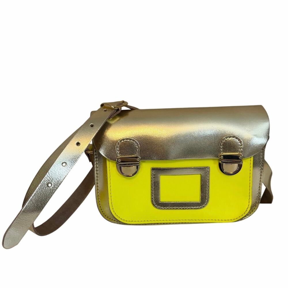 Stella Rittwagen Satchel Bag Metallic Gold Neon Yellow Leather Crossbody Spain